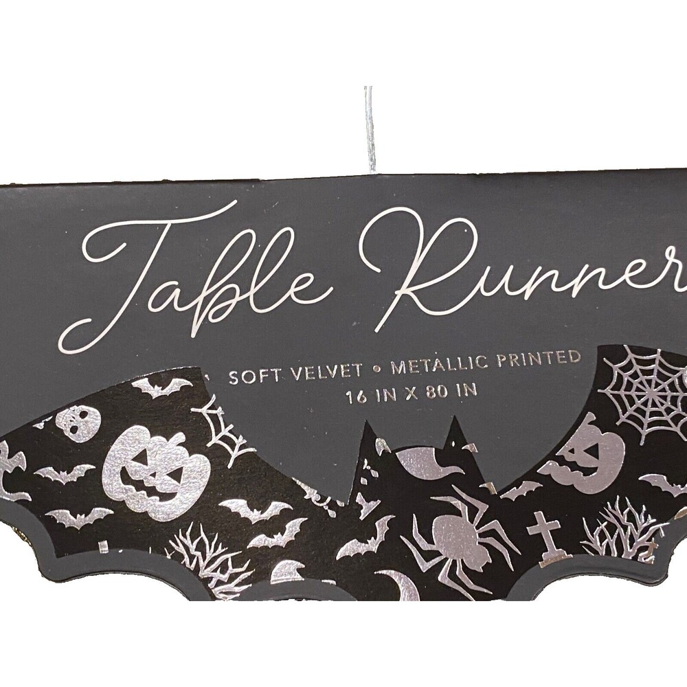 Coterie Spooky Halloween 16 x 80 in Table Runner Black Velvet Metallic Printed